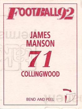 1992 Select AFL Stickers #71 James Manson Back